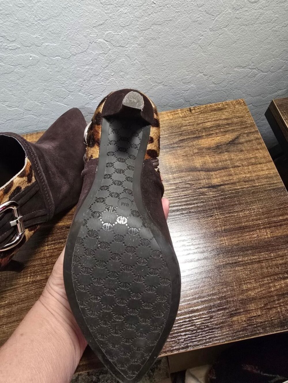 Antonio Melani Winona Brown Suede Leopard Print Heeled Booties Womens Size 8M - Picture 12 of 15